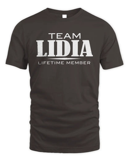 LIDIA BL62-K4-128 - Personalized “Team NAME Lifetime Member” - Unisex Standard T-Shirt - Dark Chocolate