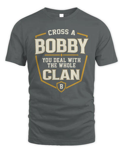 BOBBY NT1-K008 Cross A/An NAME, You Deal With the Whole Clan | Personalized Vintage T-Shirt - Unisex Standard T-Shirt - Charcoal