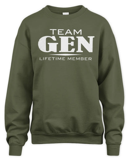 GEN BL62-K4-128 - Personalized “Team NAME Lifetime Member” - Unisex Sweatshirt - Military Green
