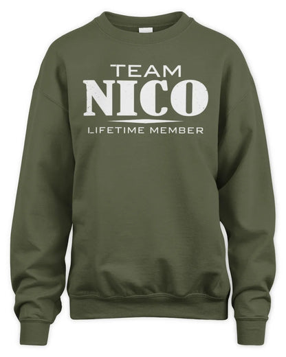 NICO BL62-K4-128 - Personalized “Team NAME Lifetime Member” - Unisex Sweatshirt - Military Green