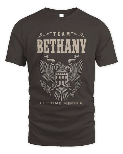 BETHANY TP06-K82 – Personalized Classic Style Apparel “Team NAME Lifetime Member” - Unisex Standard T-Shirt - Dark Chocolate