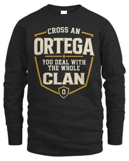 ORTEGA NT1-K008 Cross A/An NAME, You Deal With the Whole Clan | Personalized Vintage T-Shirt - Men's Long Sleeved T-Shirt - Black