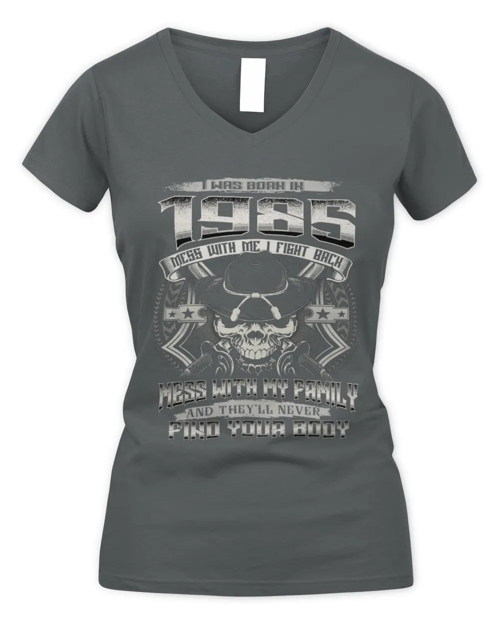 1985 HH89-K2 – Protective Family Quote T-Shirt - Women's V-Neck T-Shirt - Charcoal