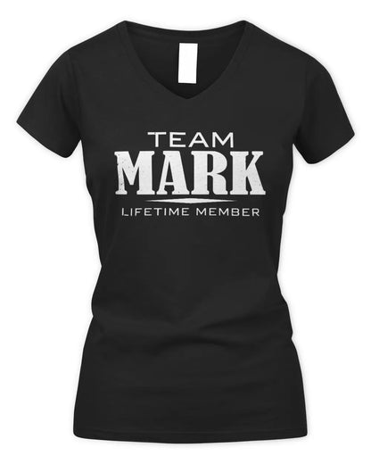 MARK BL62-K4-128 - Personalized “Team AARON Lifetime Member” - Women's V-Neck T-Shirt - Black