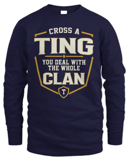 TING NT1-K008 Cross A/An NAME, You Deal With the Whole Clan | Personalized Vintage T-Shirt - Men's Long Sleeved T-Shirt - Navy