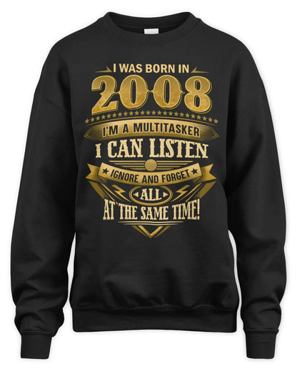 2008 HH89-K2 – Funny Birth Year Multitasker Quote T-Shirt - Unisex Sweatshirt - Black