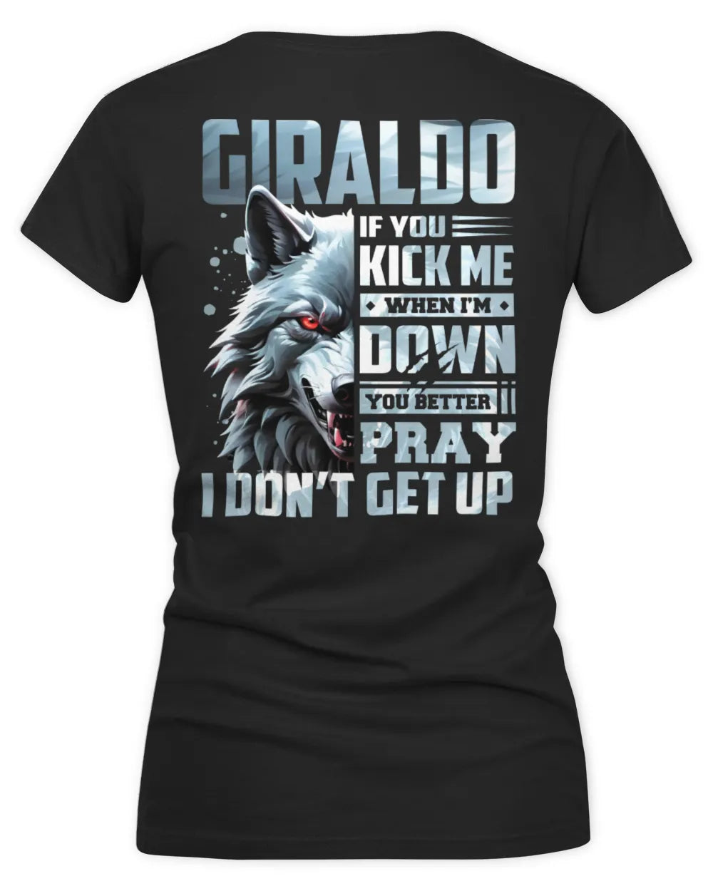 GIRALDO AP62-K4-666 - Personalized Fierce Wolf Quote Apparel “If You Kick Me When I’m Down, You Better Pray I Don’t Get Up” - Women's V-Neck T-Shirt - Black