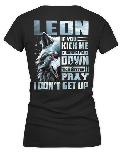 LEON AP62-K4-666 - Personalized Fierce Wolf Quote Apparel “If You Kick Me When I’m Down, You Better Pray I Don’t Get Up” - Women's V-Neck T-Shirt - Black