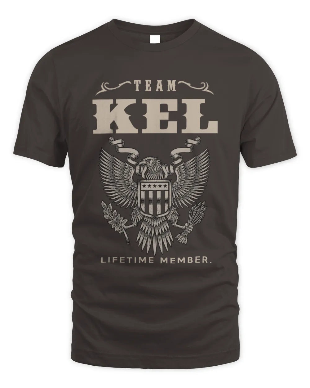 KEL TP06-K82 – Personalized Classic Style Apparel “Team NAME Lifetime Member” - Unisex Standard T-Shirt - Dark Chocolate