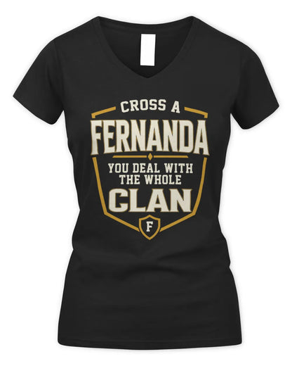 FERNANDA NT1-K008 Cross A/An NAME, You Deal With the Whole Clan | Personalized Vintage T-Shirt - Women's V-Neck T-Shirt - Black