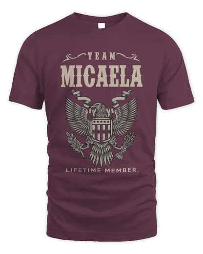 MICAELA TP06-K82 – Personalized Classic Style Apparel “Team NAME Lifetime Member” - Unisex Standard T-Shirt - Maroon