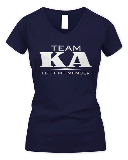 KA BL62-K4-128 - Personalized “Team NAME Lifetime Member” - Women's V-Neck T-Shirt - Navy