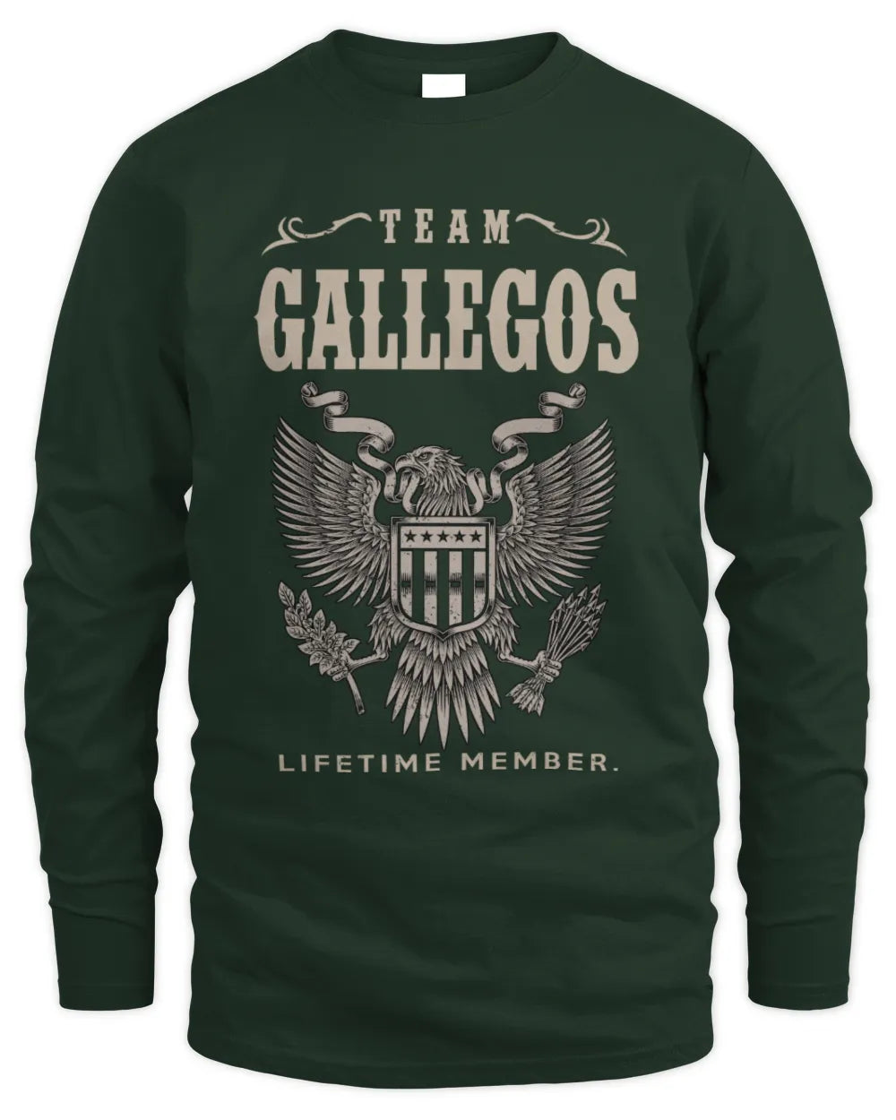 GALLEGOS TP06-K82 – Personalized Classic Style Apparel “Team NAME Lifetime Member” - Men's Long Sleeved T-Shirt - Forest Green
