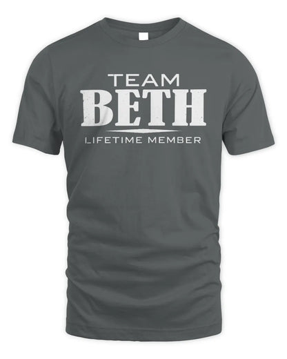 BETH BL62-K4-128 - Personalized “Team NAME Lifetime Member” - Unisex Standard T-Shirt - Charcoal