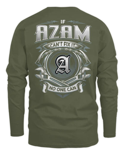 AZAM AP81-K4-626 - Personalized Ahmed Quote Apparel “If Ahmed Can't Fix It, No One Can” - Men's Long Sleeved T-Shirt - Military Green