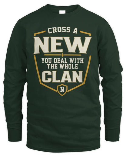NEW NT1-K008 Cross A/An NAME, You Deal With the Whole Clan | Personalized Vintage T-Shirt - Men's Long Sleeved T-Shirt - Forest Green
