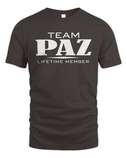 PAZ BL62-K4-128 - Personalized “Team NAME Lifetime Member” - Unisex Standard T-Shirt - Dark Chocolate