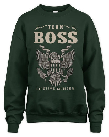 BOSS TP06-K82 – Personalized Classic Style Apparel “Team NAME Lifetime Member” - Unisex Sweatshirt - Forest Green