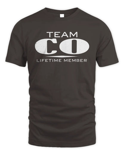 CO BL62-K4-128 - Personalized “Team NAME Lifetime Member” - Unisex Standard T-Shirt - Dark Chocolate