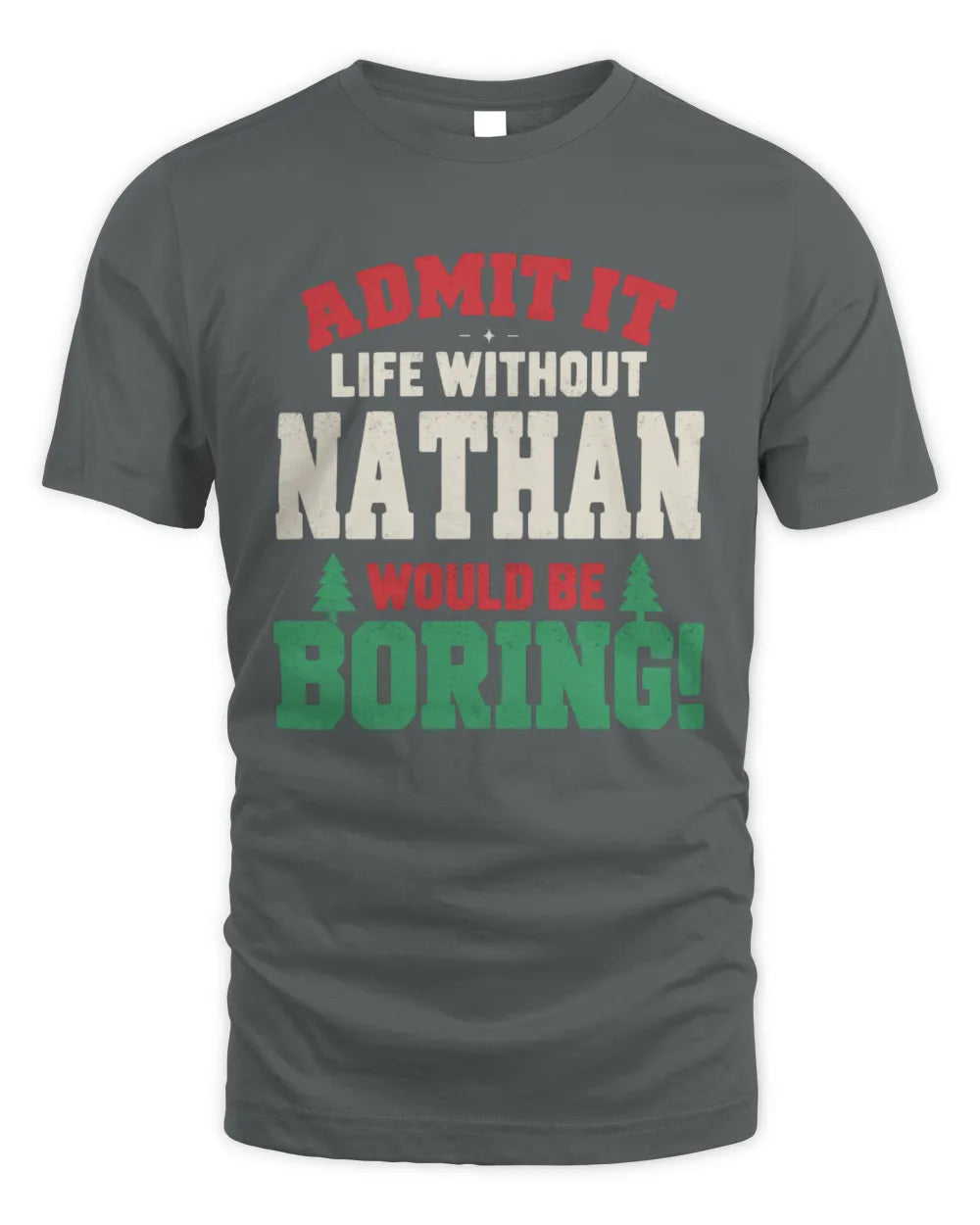 NATHAN P5 TH08 Christmas T-Shirt – “Life Without NAME Would Be Boring” - Unisex Standard T-Shirt - Charcoal