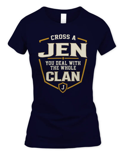 JEN NT1-K008 Cross A/An NAME, You Deal With the Whole Clan | Personalized Vintage T-Shirt - Women's Standard T-Shirt - Navy