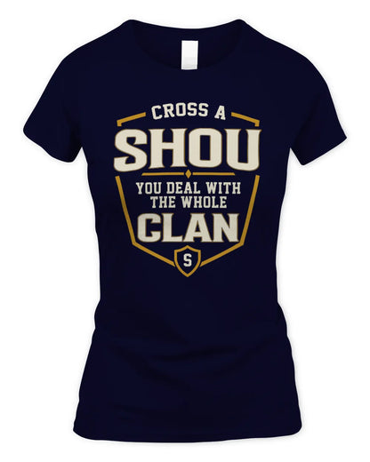 SHOU NT1-K008 Cross A/An NAME, You Deal With the Whole Clan | Personalized Vintage T-Shirt - Women's Standard T-Shirt - Navy