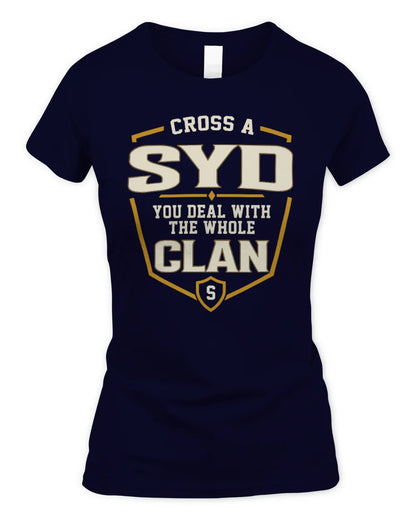 SYD NT1-K008 Cross A/An NAME, You Deal With the Whole Clan | Personalized Vintage T-Shirt - Women's Standard T-Shirt - Navy