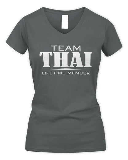 THAI BL62-K4-128 - Personalized “Team NAME Lifetime Member” - Women's V-Neck T-Shirt - Charcoal