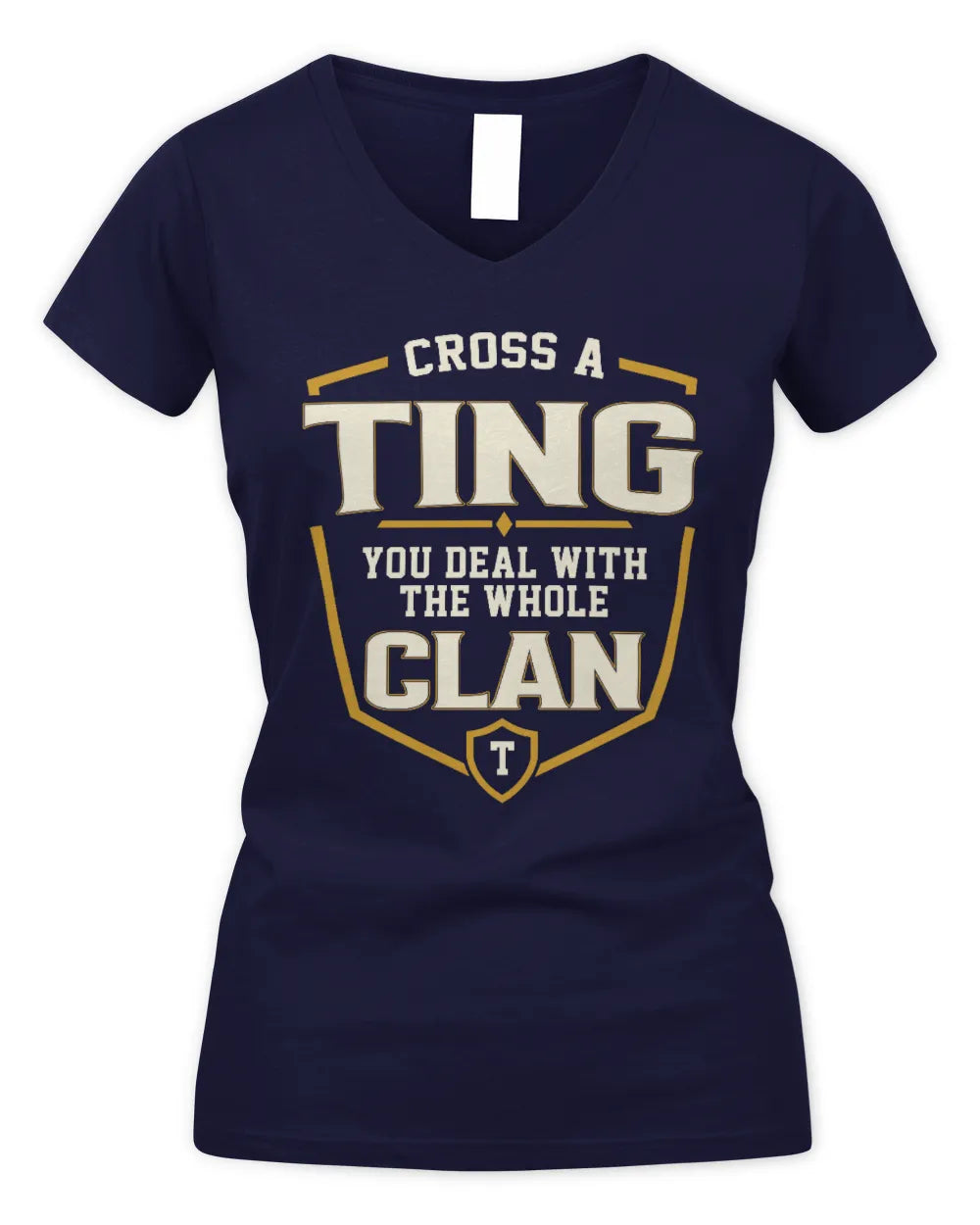 TING NT1-K008 Cross A/An NAME, You Deal With the Whole Clan | Personalized Vintage T-Shirt - Women's V-Neck T-Shirt - Navy