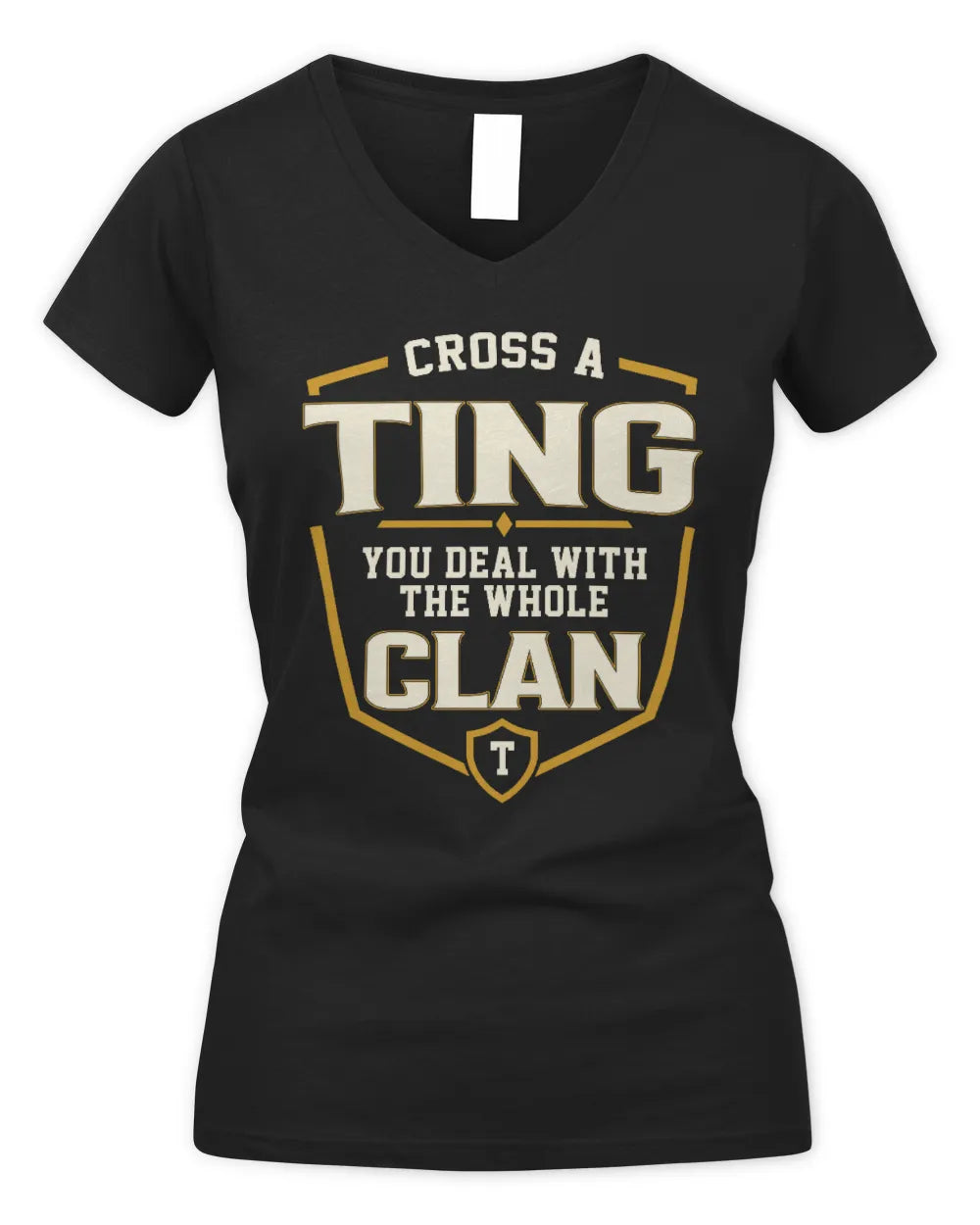 TING NT1-K008 Cross A/An NAME, You Deal With the Whole Clan | Personalized Vintage T-Shirt - Women's V-Neck T-Shirt - Black