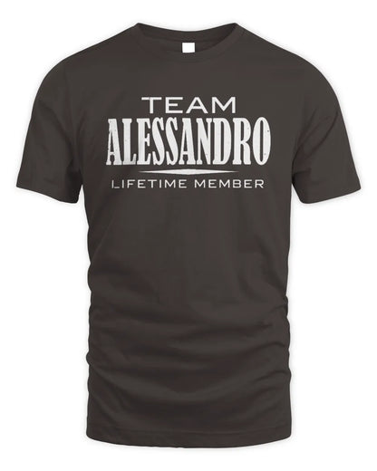 ALESSANDRO BL62-K4-128 - Personalized “Team NAME Lifetime Member” - Unisex Standard T-Shirt - Dark Chocolate