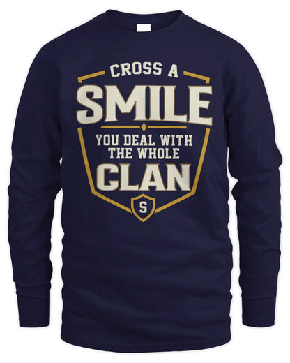 SMILE NT1-K008 Cross A/An NAME, You Deal With the Whole Clan | Personalized Vintage T-Shirt - Men's Long Sleeved T-Shirt - Navy