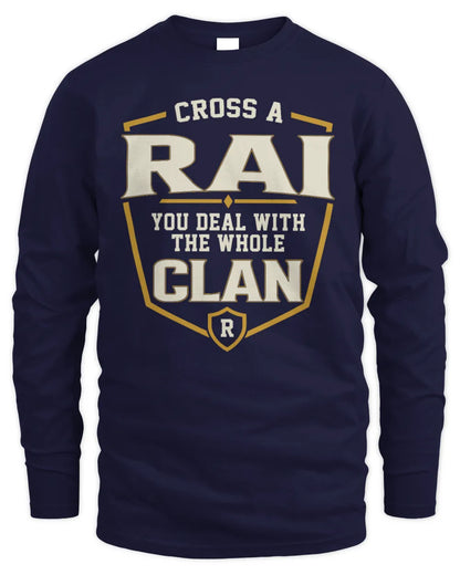 RAI NT1-K008 Cross A/An NAME, You Deal With the Whole Clan | Personalized Vintage T-Shirt - Men's Long Sleeved T-Shirt - Navy