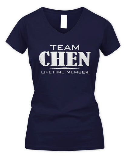 CHEN BL62-K4-128 - Personalized “Team AARON Lifetime Member” - Women's V-Neck T-Shirt - Navy