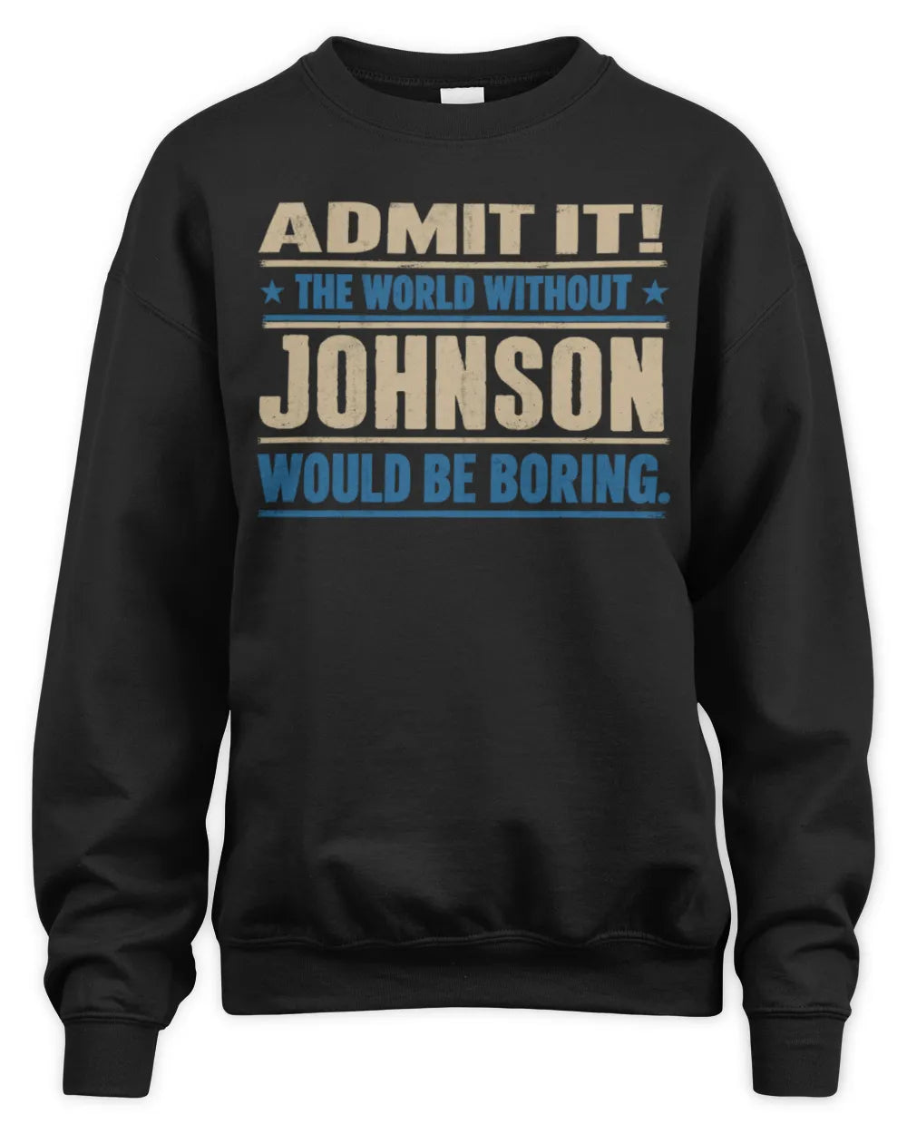 JOHNSON TP68-K2-968 – Personalized Funny Quote Apparel “The World Without NAME Would Be Boring” - Unisex Sweatshirt - Black
