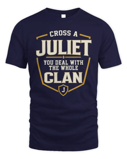 JULIET NT1-K008 Cross A/An NAME, You Deal With the Whole Clan | Personalized Vintage T-Shirt - Unisex Standard T-Shirt - Navy