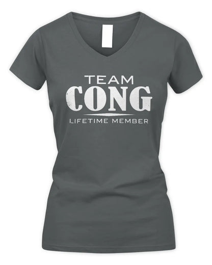 CONG BL62-K4-128 - Personalized “Team AARON Lifetime Member” - Women's V-Neck T-Shirt - Charcoal