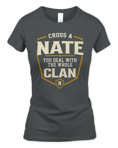 NATE NT1-K008 Cross A/An NAME, You Deal With the Whole Clan | Personalized Vintage T-Shirt - Women's Standard T-Shirt - Charcoal
