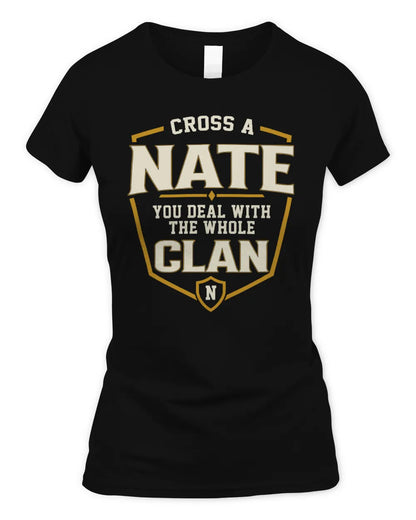 NATE NT1-K008 Cross A/An NAME, You Deal With the Whole Clan | Personalized Vintage T-Shirt - Women's Standard T-Shirt - Black