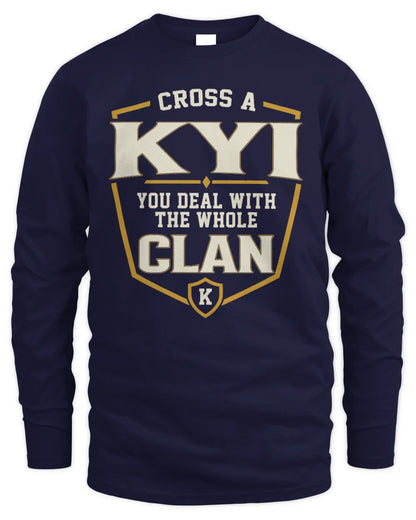 KYI NT1-K008 Cross A/An NAME, You Deal With the Whole Clan | Personalized Vintage T-Shirt - Men's Long Sleeved T-Shirt - Navy