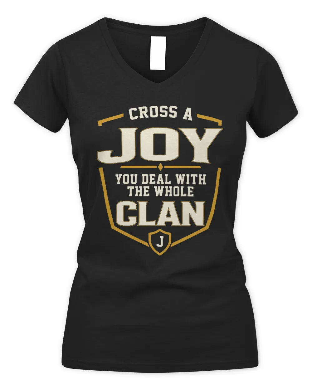 JOY NT1-K008 Cross A/An NAME, You Deal With the Whole Clan | Personalized Vintage T-Shirt - Women's V-Neck T-Shirt - Black