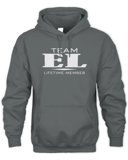 EL BL62-K4-128 - Personalized “Team NAME Lifetime Member” - Unisex Hoodie - Charcoal