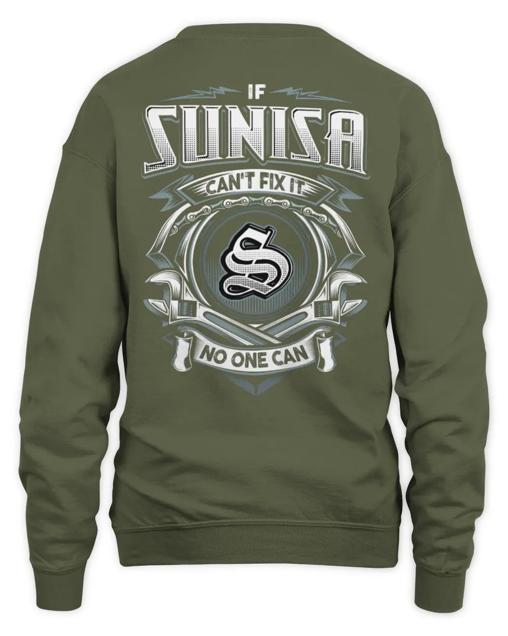 SUNISA AP81-K4-626 - Personalized Ahmed Quote Apparel “If Ahmed Can't Fix It, No One Can” - Unisex Sweatshirt - Military Green