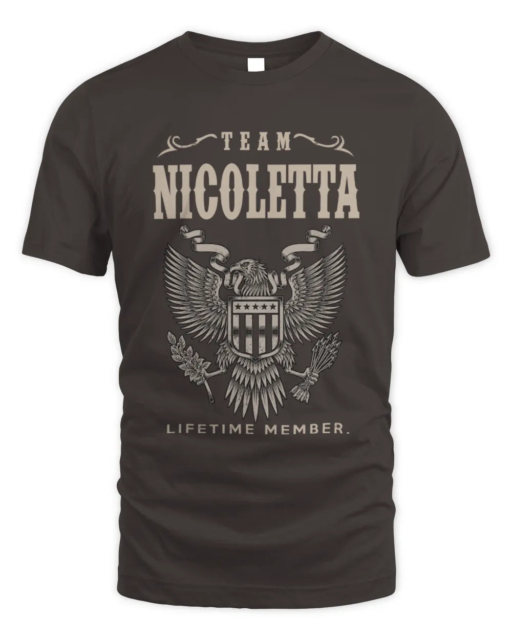 NICOLETTA TP06-K82 – Personalized Classic Style Apparel “Team NAME Lifetime Member” - Unisex Standard T-Shirt - Dark Chocolate