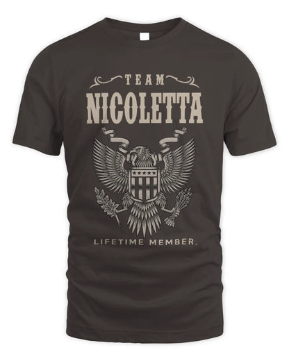 NICOLETTA TP06-K82 – Personalized Classic Style Apparel “Team NAME Lifetime Member” - Unisex Standard T-Shirt - Dark Chocolate