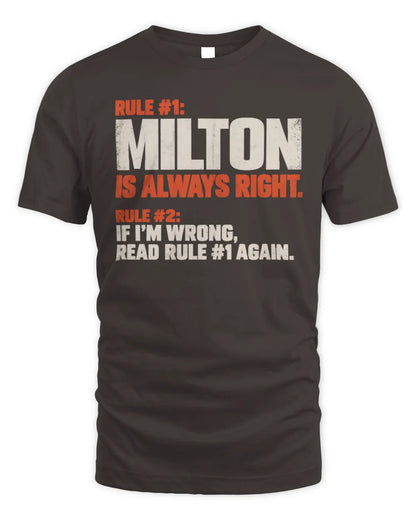 MILTON NP1-H006 
Always Right Personalized Name T-Shirt – Funny Custom Name Shirt - Unisex Standard T-Shirt - Dark Chocolate