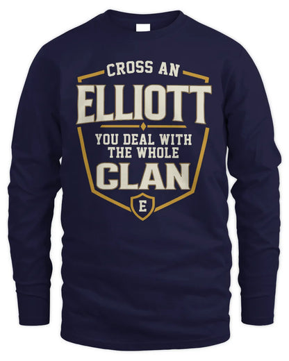 ELLIOTT NT1-K008 Cross A/An NAME, You Deal With the Whole Clan | Personalized Vintage T-Shirt - Men's Long Sleeved T-Shirt - Navy