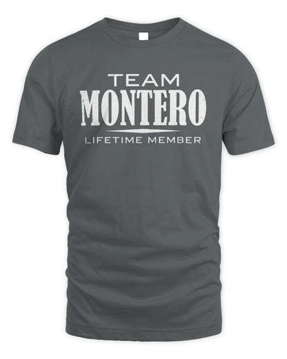 MONTERO BL62-K4-128 - Personalized “Team NAME Lifetime Member” - Unisex Standard T-Shirt - Charcoal