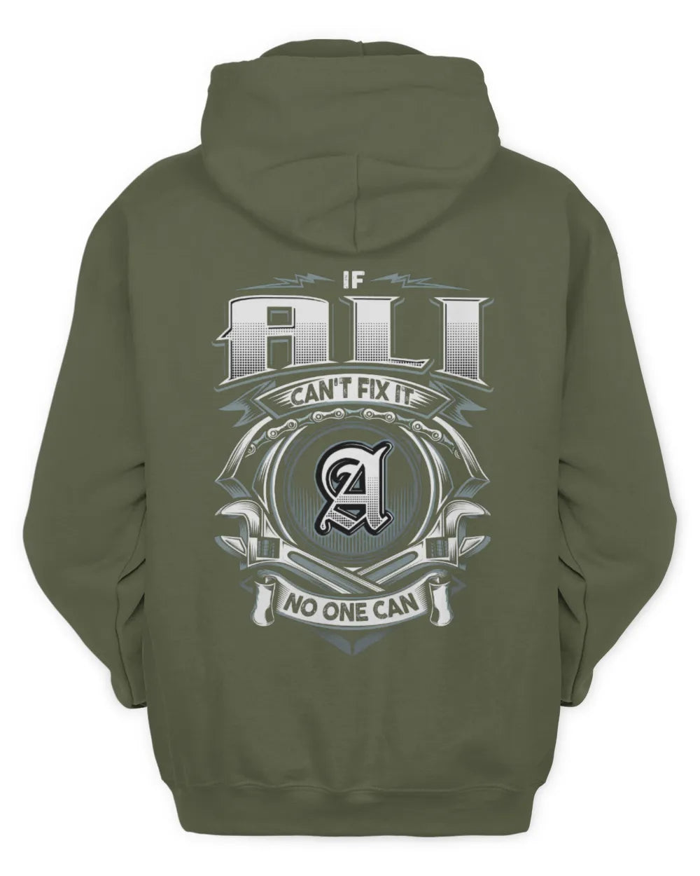 ALI AP81-K4-626 - Personalized Ahmed Quote Apparel “If Ahmed Can't Fix It, No One Can” - Unisex Hoodie - Military Green