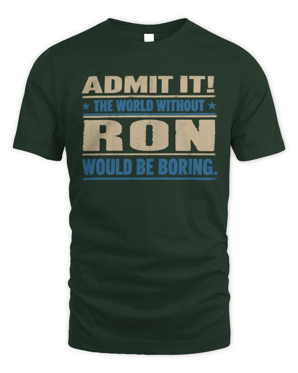 RON TP68-K2-968 – Personalized Funny Quote Apparel “The World Without NAME Would Be Boring” - Unisex Standard T-Shirt - Forest Green